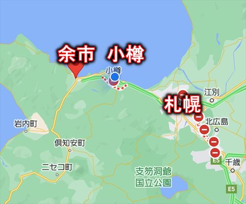 小樽・余市・札幌の位置マップ